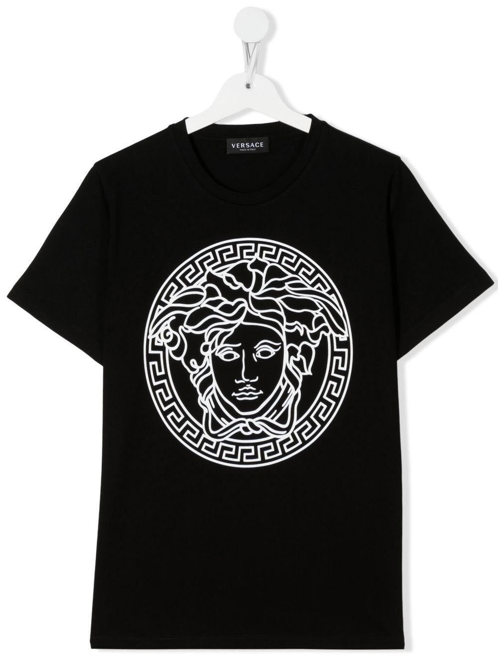 T-shirt nera per bambino con logo 10002391A04767 2B020 Versace Kids 