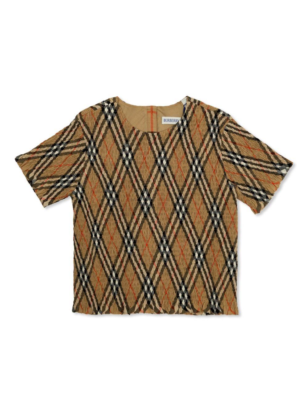 T-shirt marrone a quadri per bambina 8100073 B9368 Burberry Kids 