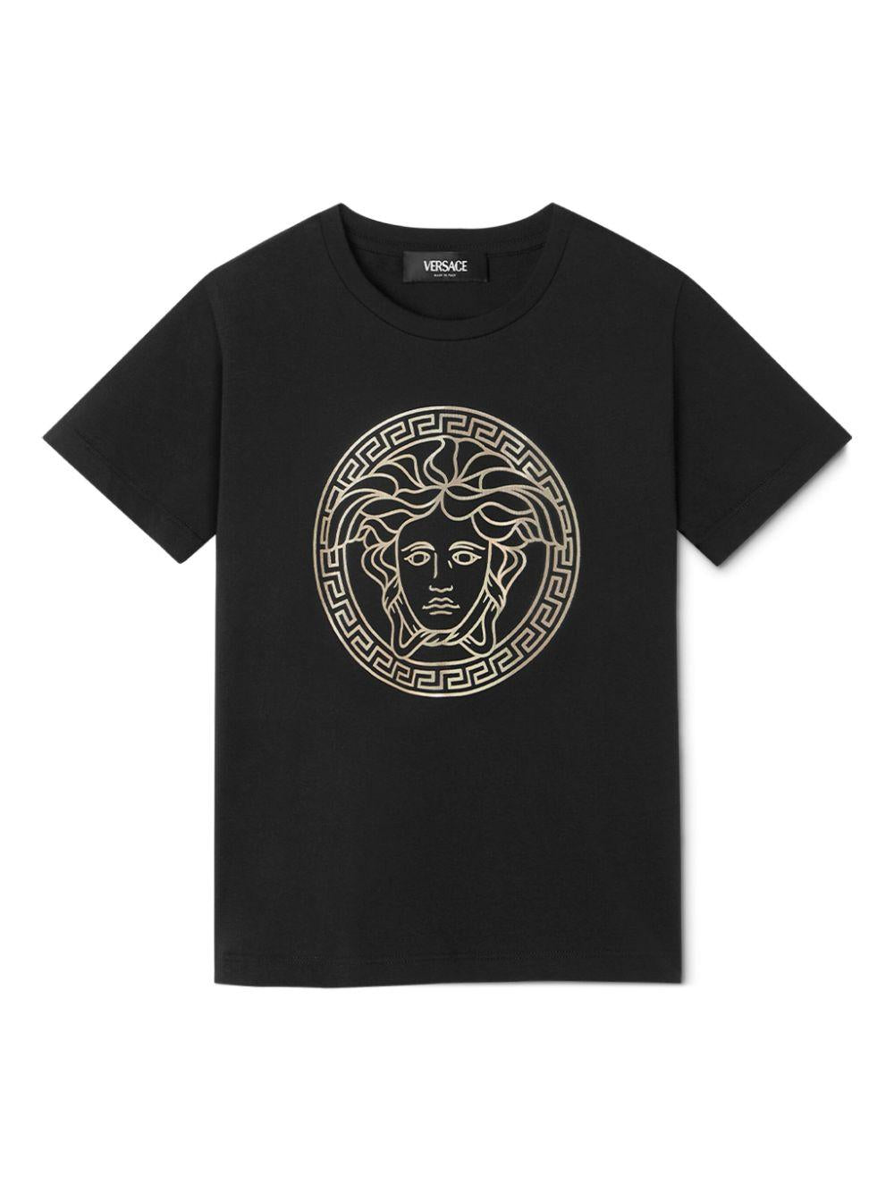 T-shirt per bambina in cotone nera 10002391A11718 2B130 Versace Kids 