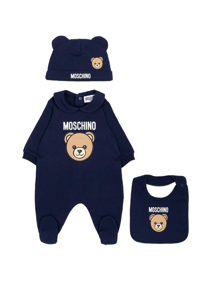 Kit tutina blu navy per neonato MUY09PLCA40 40016 Moschino Kids 