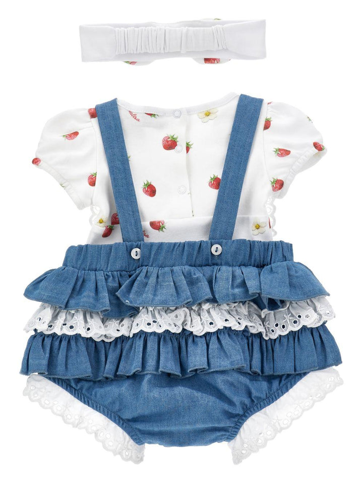 Tutina bianco/blu/fragola per neonata 35G5167081 0062 Monnalisa Kids 