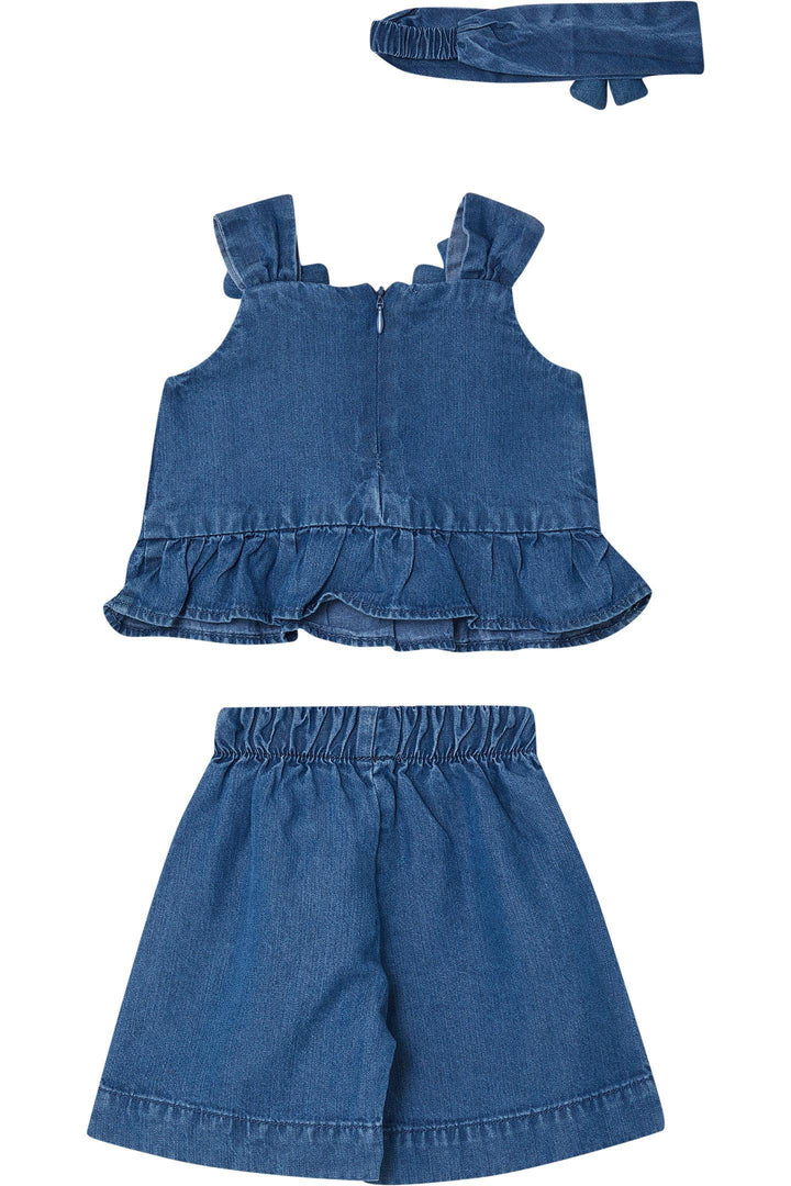 Completo denim blu scuro per neonata