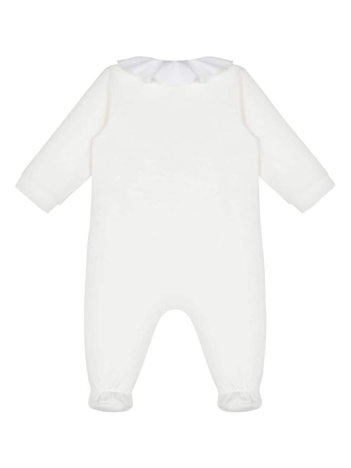 White baby onesie with logo
