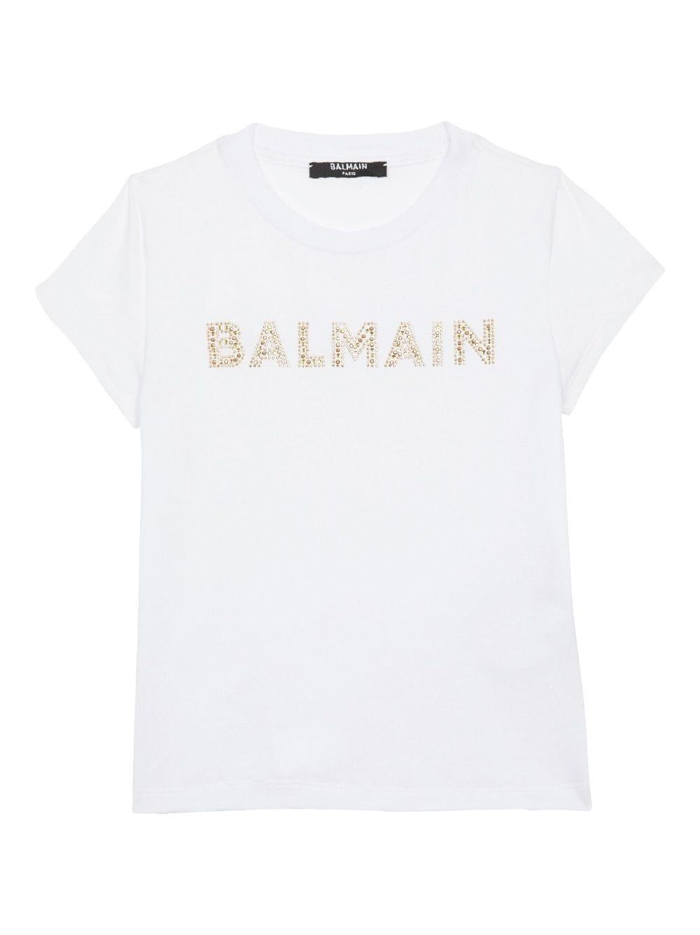 T-shirt bianca per bambina con logo BT8A21J0177 100 Balmain Kids 