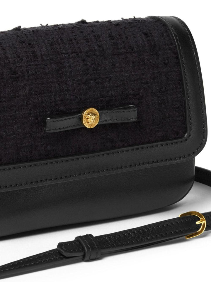 Shoulder bag for girls in black cotton and leather