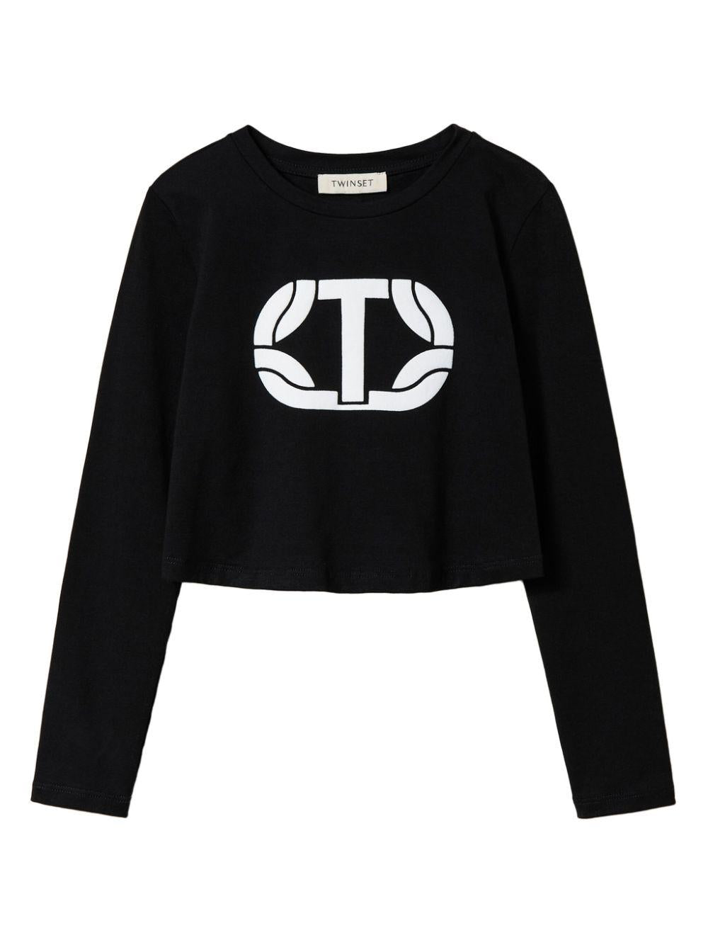 T-shirt nera per bambina con logo