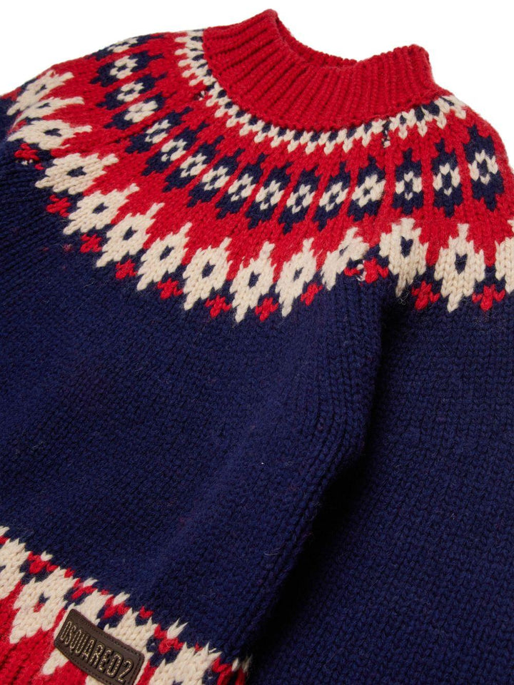Maglione blu navy/rosso per bambino DQ3070D0AAZ DQ864 Dsquared2 Kids 