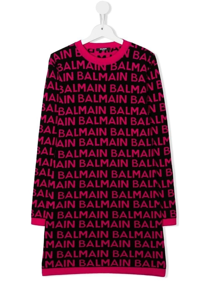 Dress for girls in black and fuchsia cotton