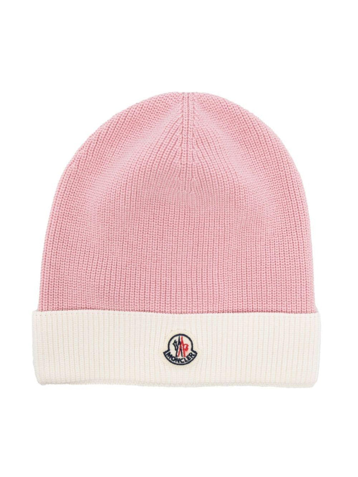 Berretto rosa e bianco per neonata con logo