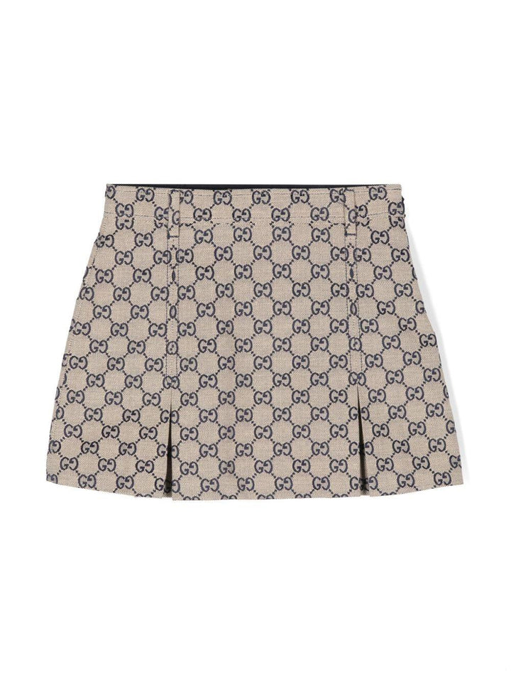 Gonna per bambina in misto cotne blu e beige