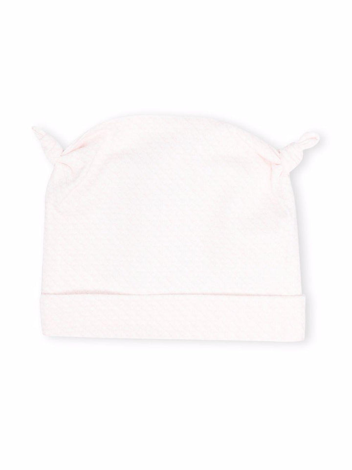 Baby girl hat in white and pink cotton