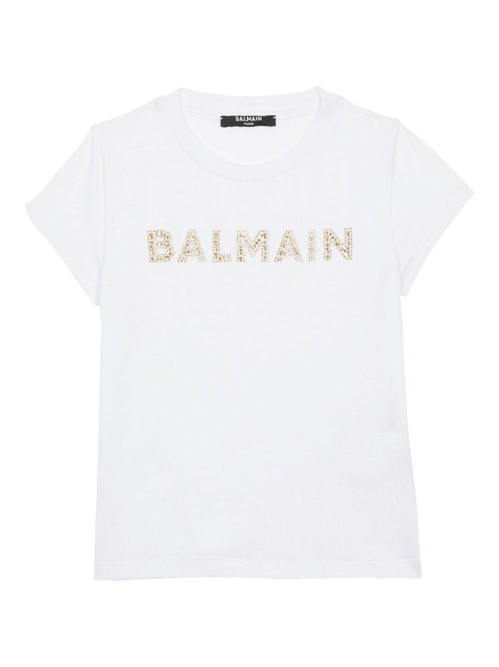 T-shirt bianca per bambina con logo BT8A21J0177 100 Balmain Kids 