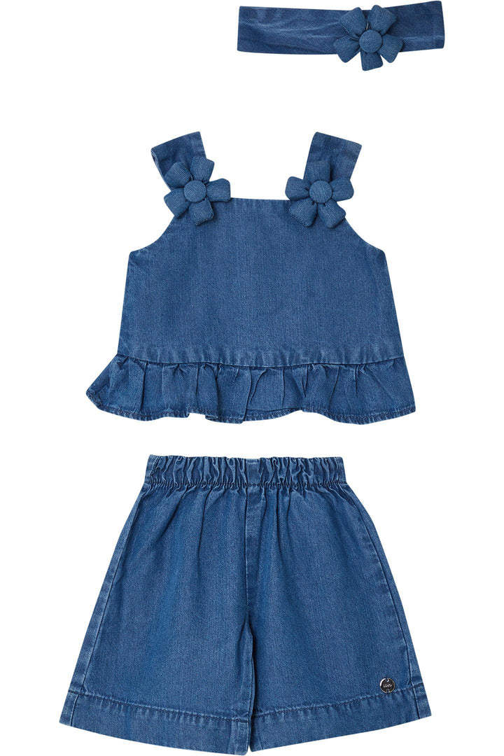 Completo denim blu scuro per neonata