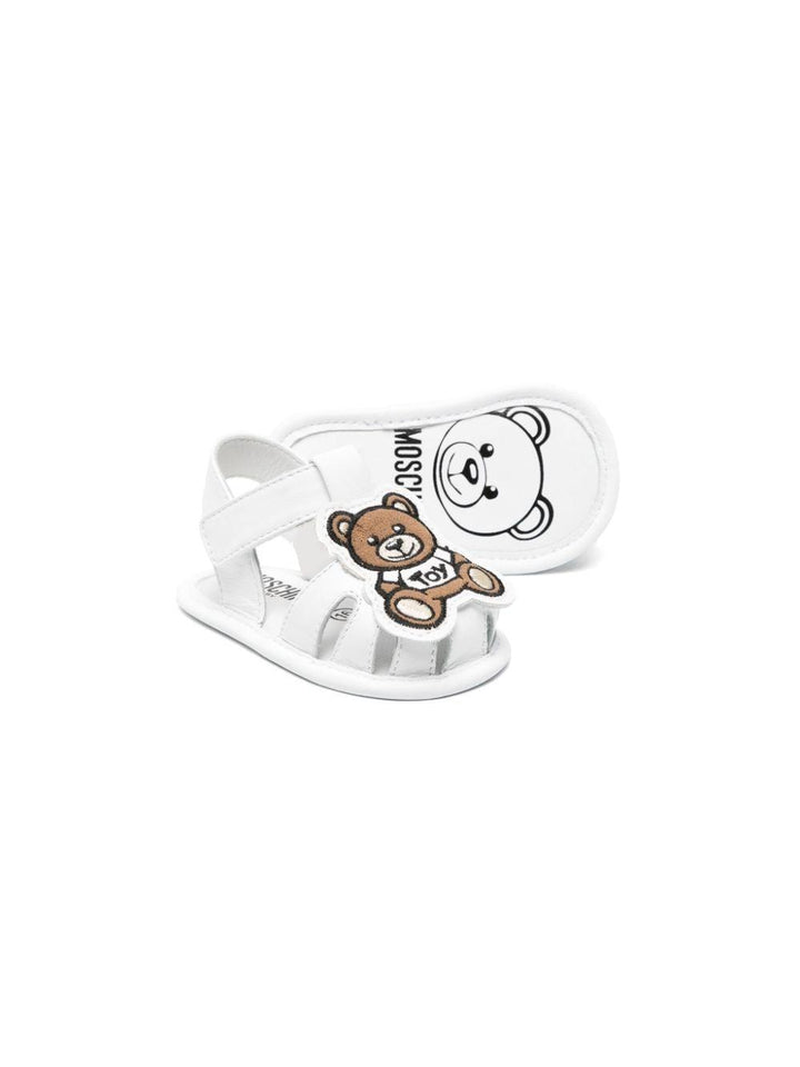 White sandals for baby girls with bear