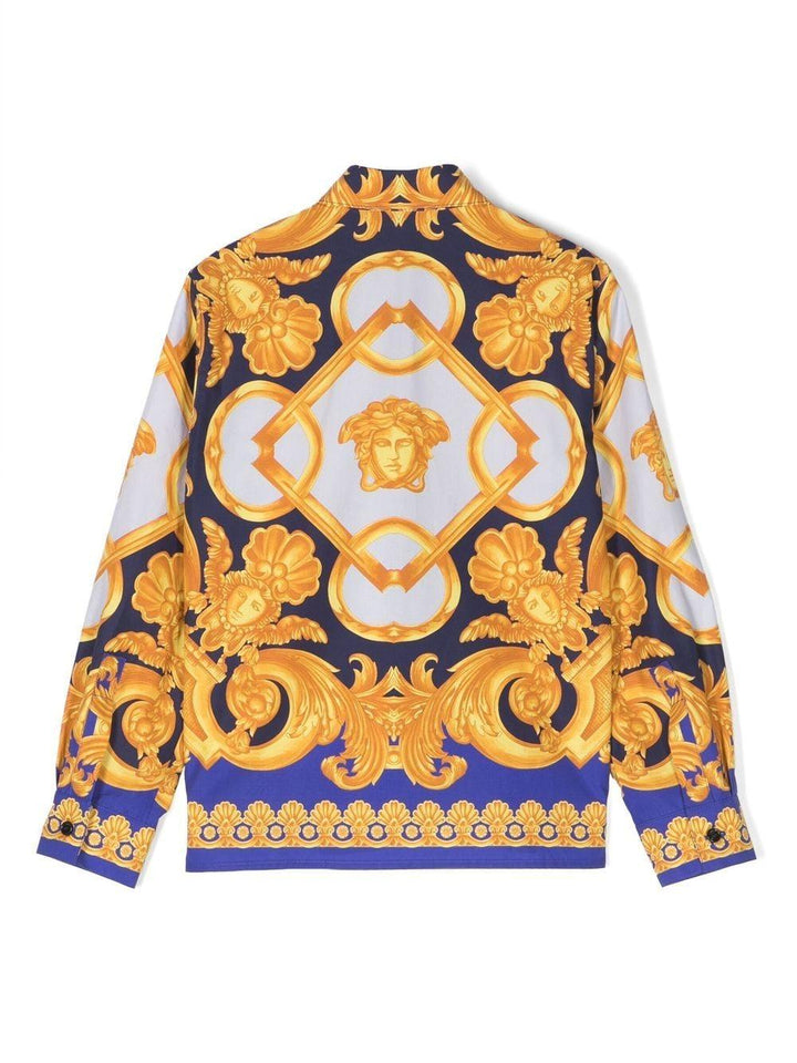 Camicia blu per bambino con stampa oro