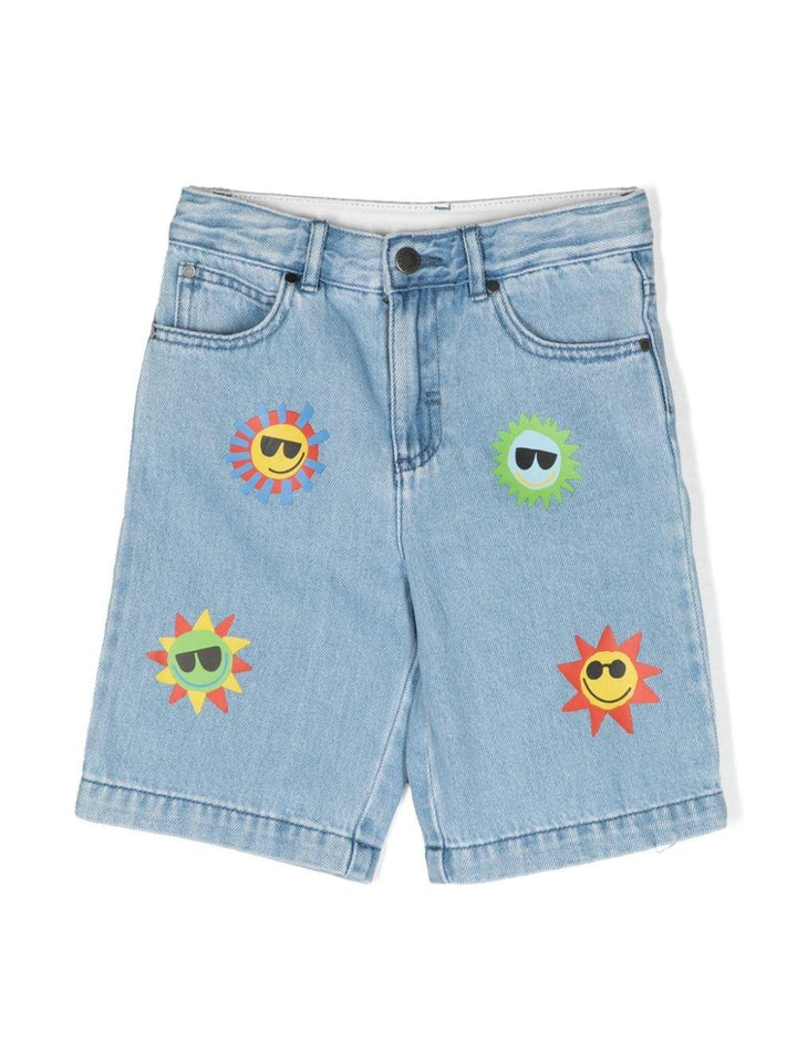 Light blue Bermuda shorts for girls with sun