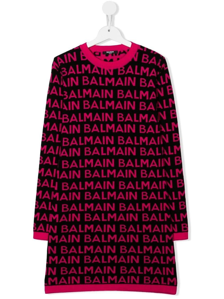 Dress for girls in black and fuchsia cotton