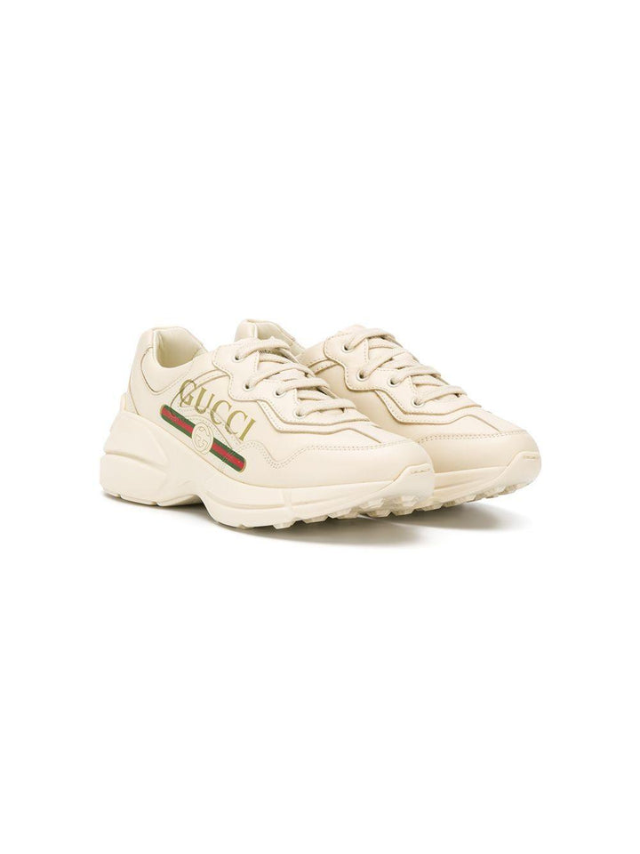 Sneakers crema per bambina con logo