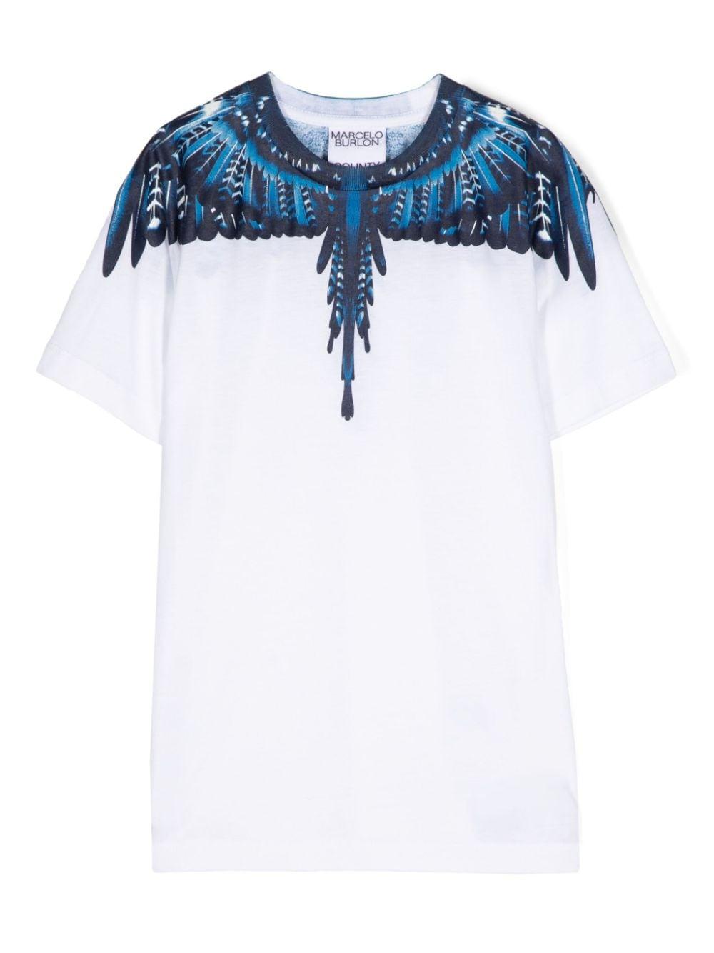 T-shirt bianca/wings blu per bambino