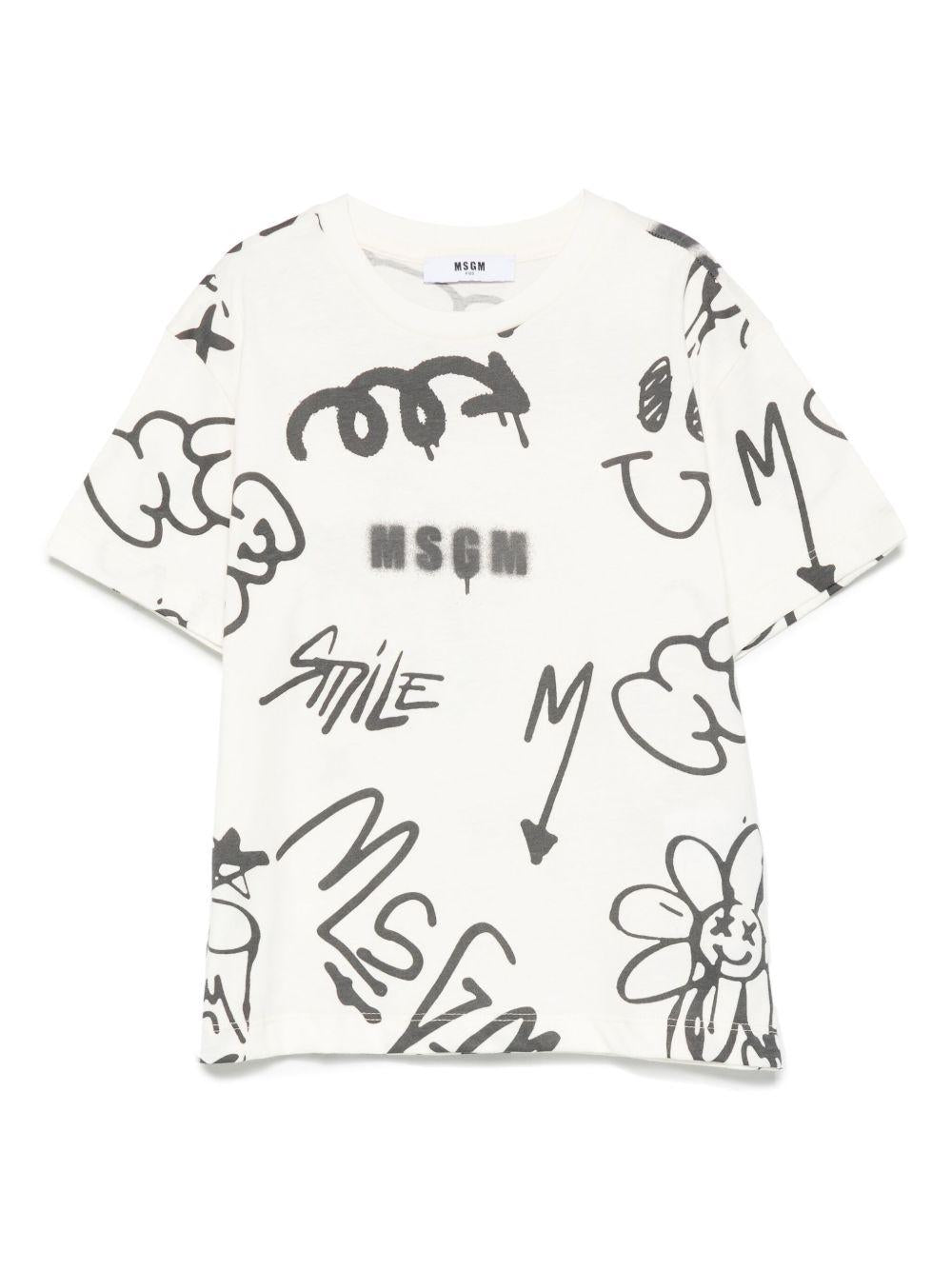 T-shirt crema per bambino F5MSJBTH244 013 Msgm Kids 
