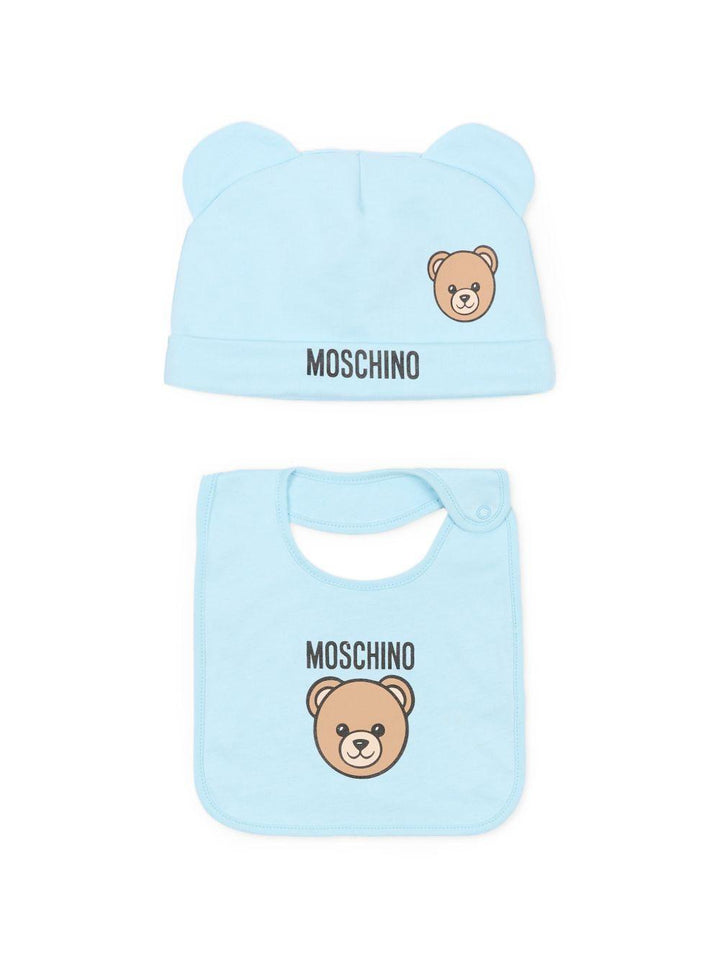 Kit cappello/bavetta azzurro per neonato MUY099LCA19 40304 Moschino Kids 