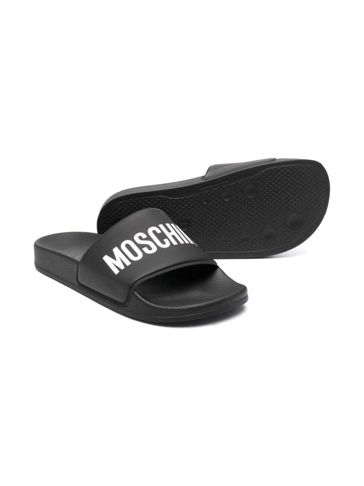 Black children's slippers with logo