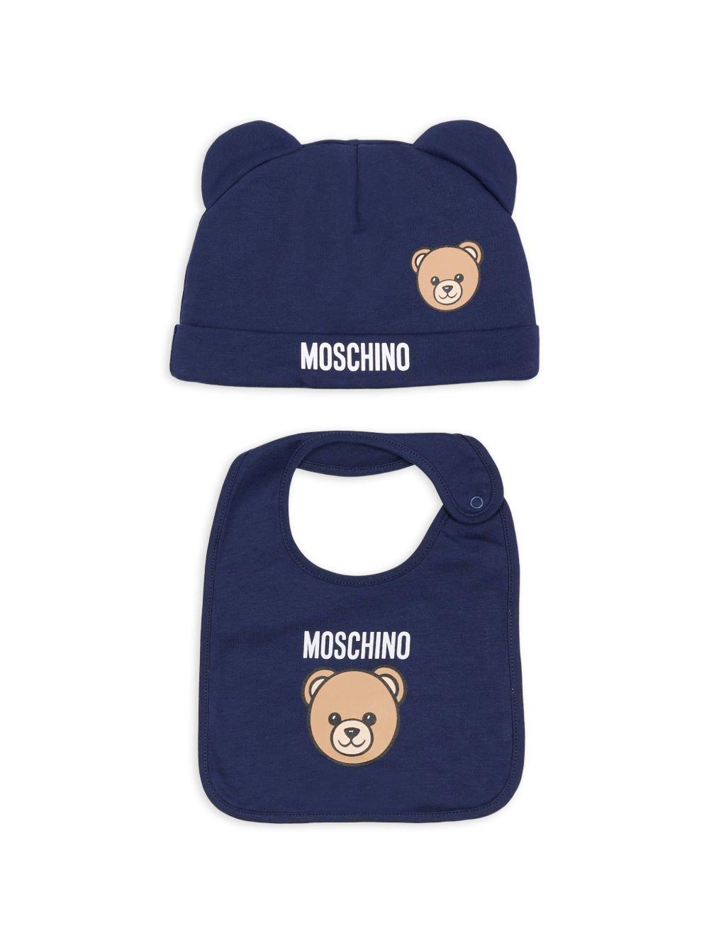 Kit cappello/bavetta blu navy per neonato MUY099LCA19 40016 Moschino Kids 