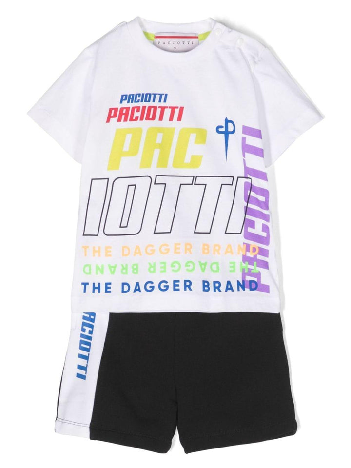 Completo sportivo bianco e nero per neonato con logo