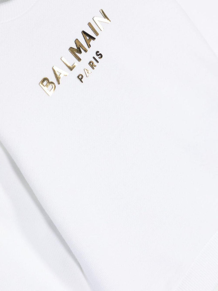 White sweatshirt for baby girls with gold logo