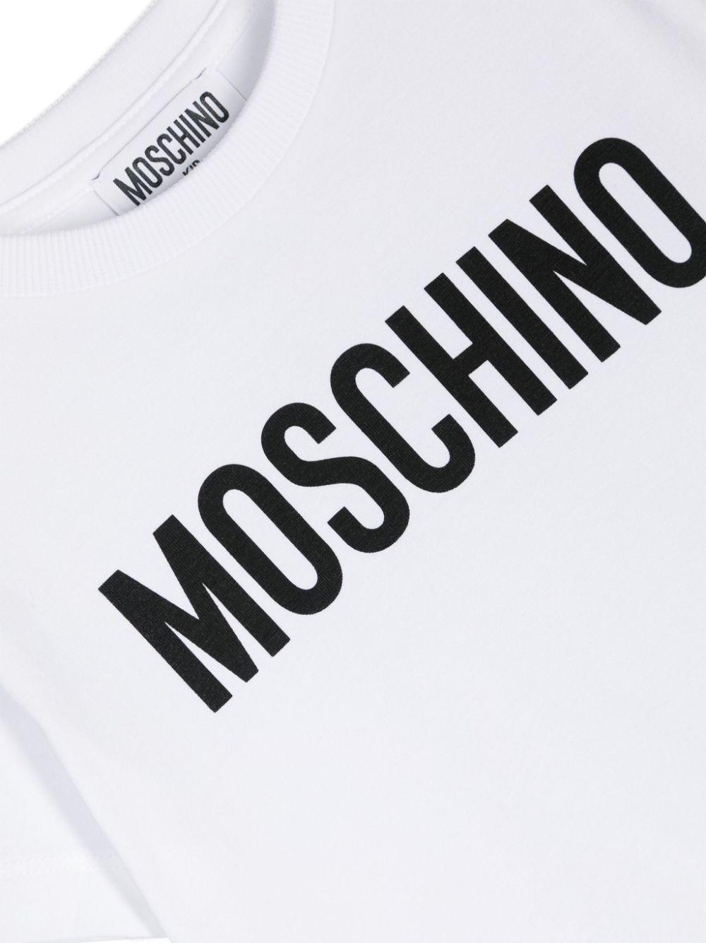 T-shirt unisex in cotone bianca con stampa HUM052LBA24 10101 Moschino Kids 