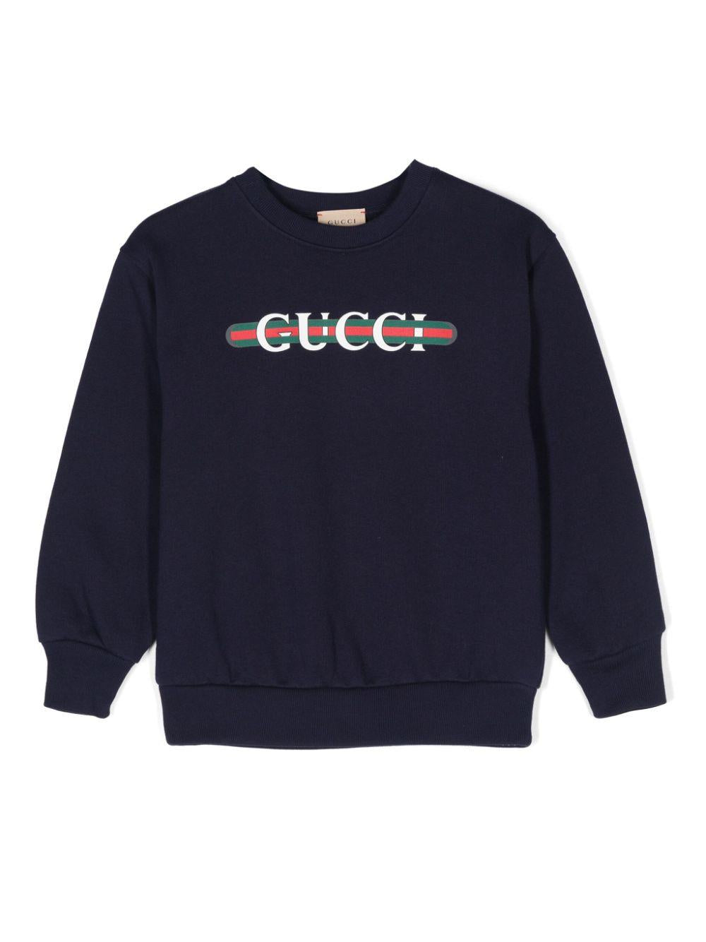 Felpa unisex in cotone blu navy con logo 793528XJGPJ 4392 Gucci Kids 