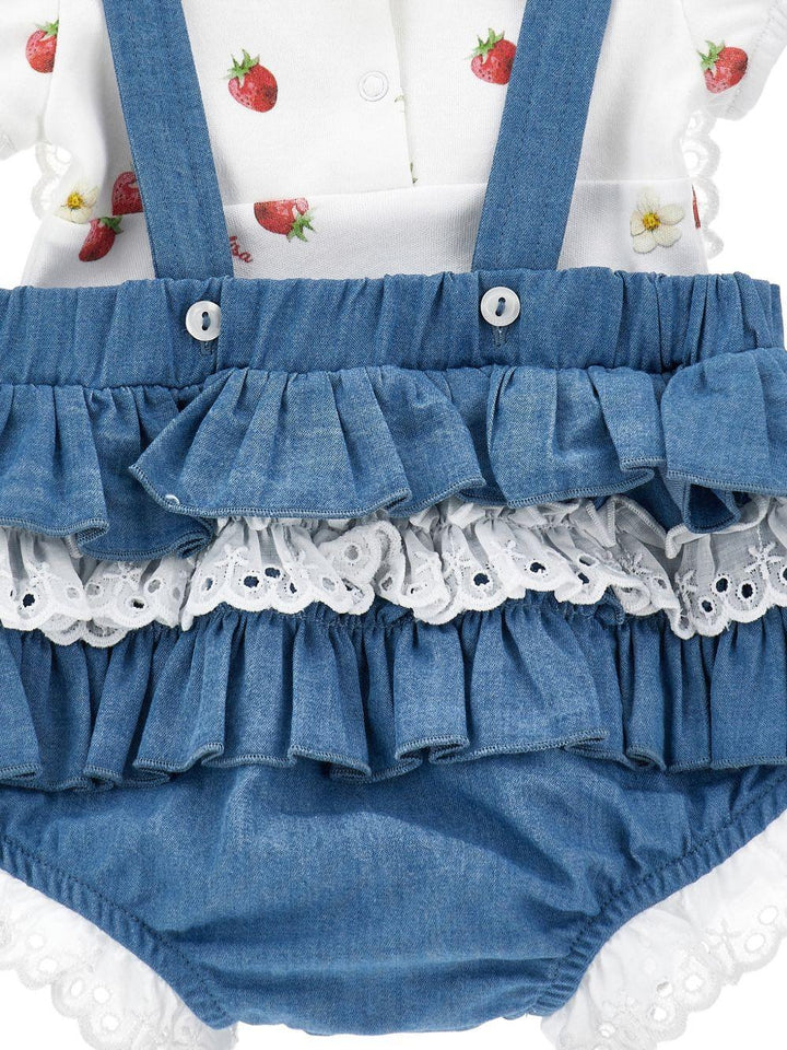 Tutina bianco/blu/fragola per neonata 35G5167081 0062 Monnalisa Kids 