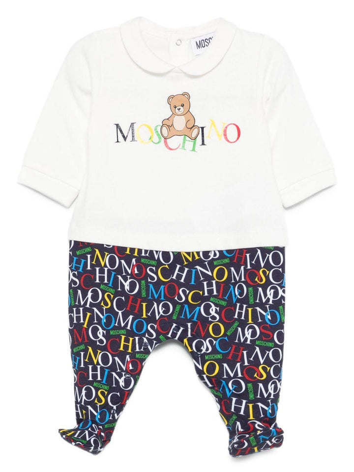 Tutina bianca/blu navy per neonato MMY06ZLCA60 84804 Moschino Kids 