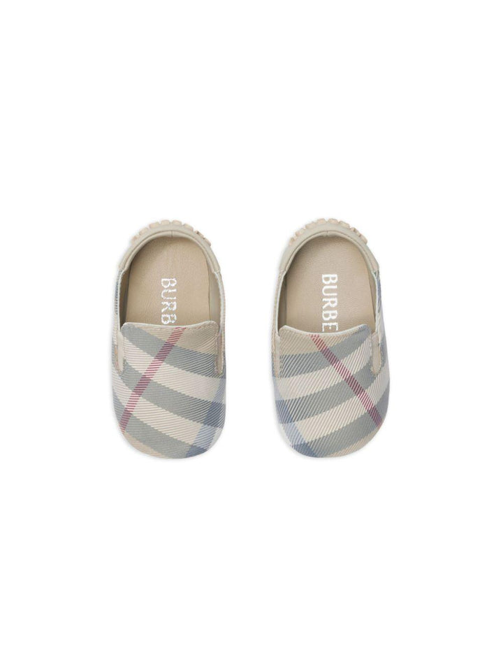Scarpe stampa check azzurro beige per neonato 8099959 A2205 Burberry Kids 