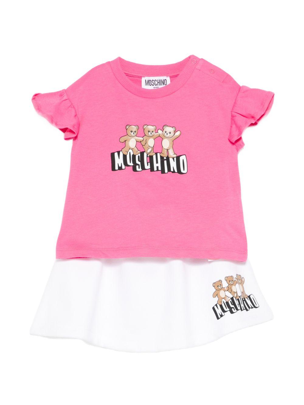 Completo rosa/bianco per neonata MBG01GLCA89 85270 Moschino Kids 