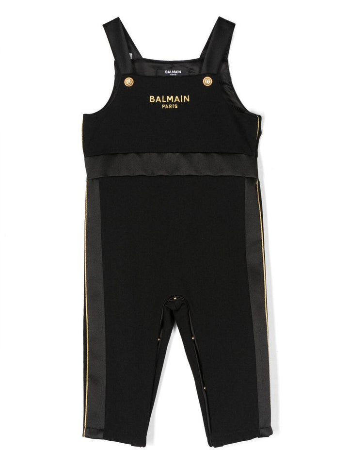 Black baby dungarees with logo