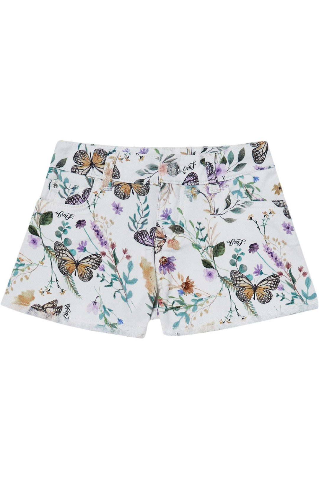 Bermuda denim bianco con stampa per bambina