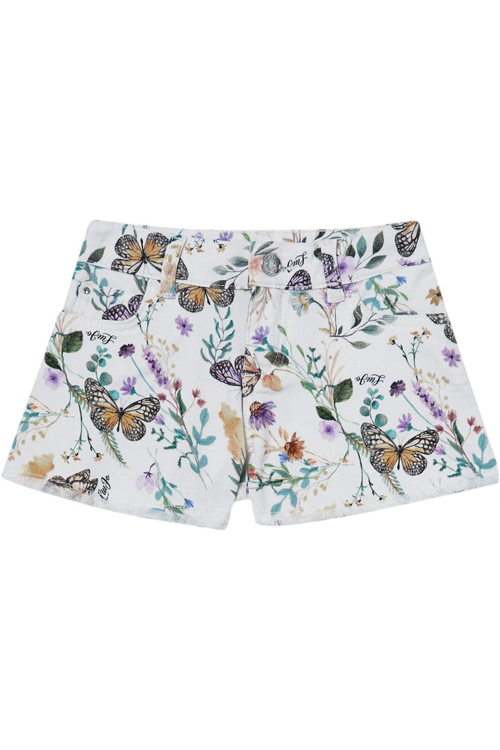 Bermuda denim bianco con stampa per bambina