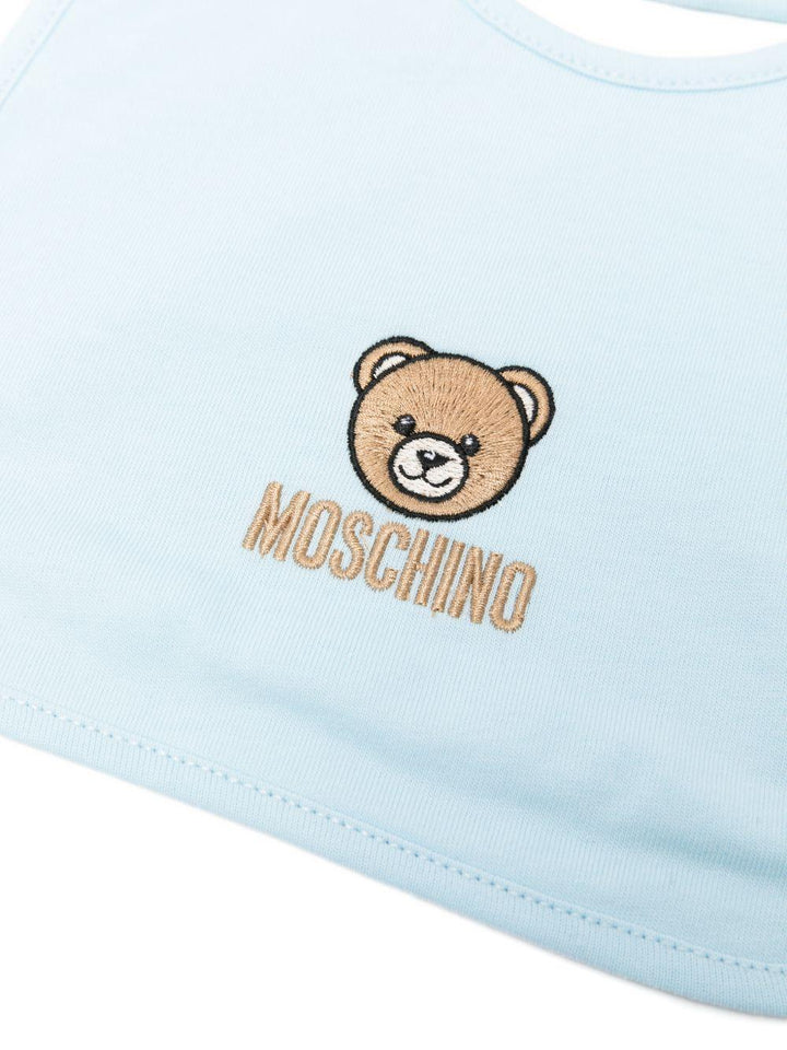 Kit cappello bavetta azzurra per neonato MRY03ELAA23 40304 Moschino Kids 