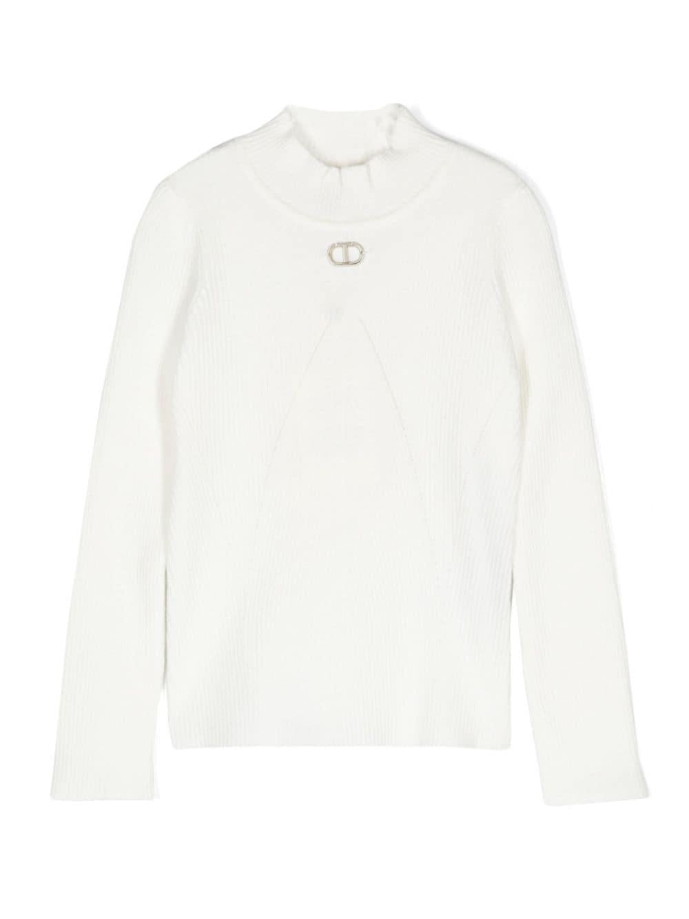 Maglione per bambina in cotone bianco 242GJ3190 00526 Twin Set 