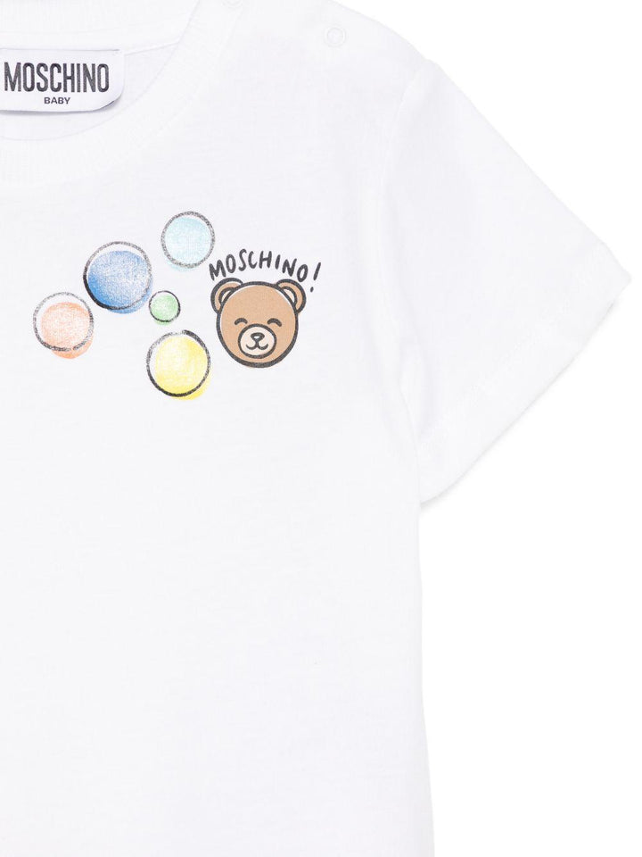 T-shirt bianco per neonato M5M047LAA03 10101 Moschino Kids 
