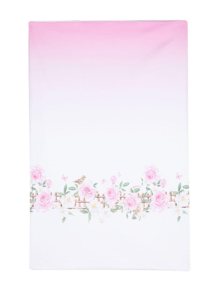 Coperta bianca e rosa per neonata con stampa