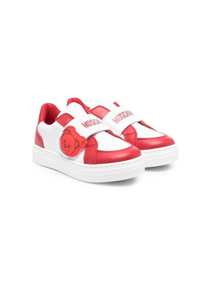 Sneakers per bambino in pelle bianche e rosse