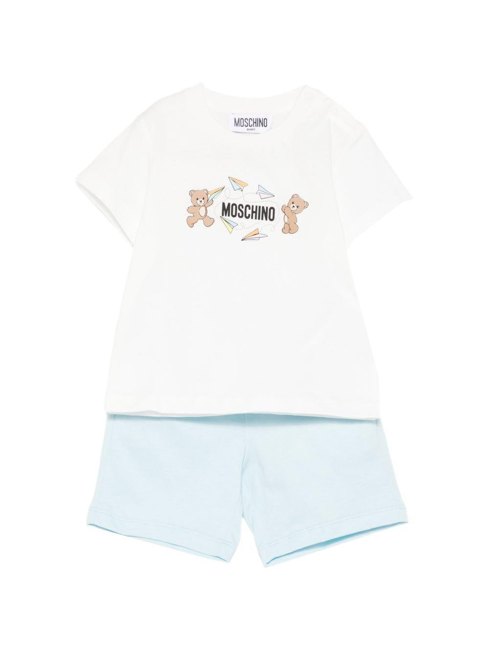 Completo bianco/azzurra per neonato M5G00MLAA01 84325 Moschino Kids 
