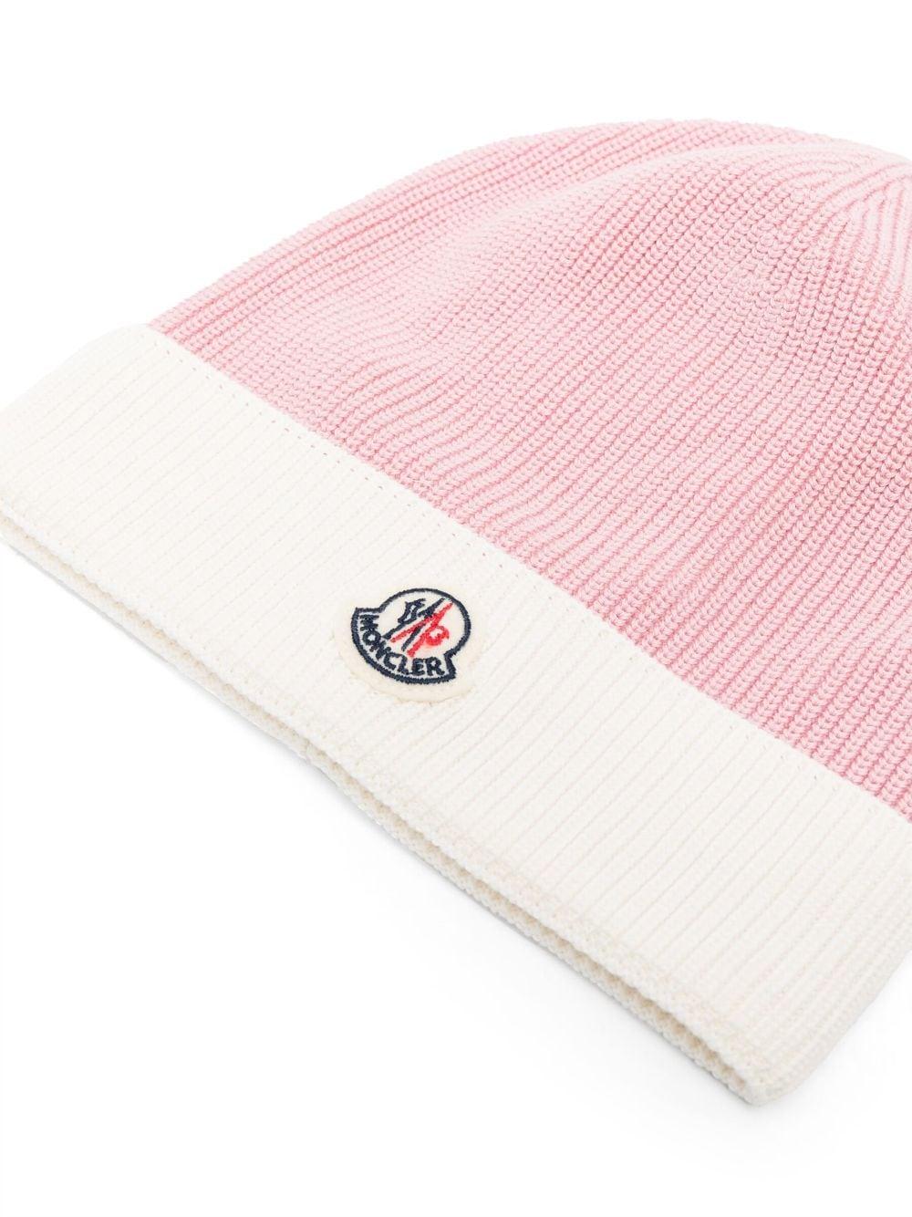 Berretto rosa e bianco per neonata con logo