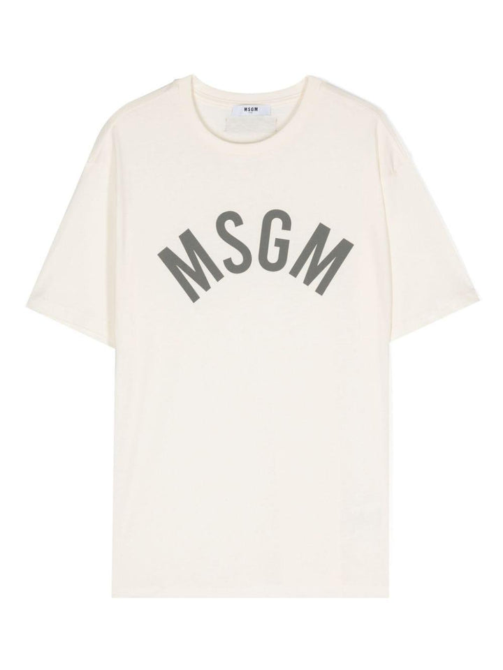 T-shirt panna per bambino con logo
