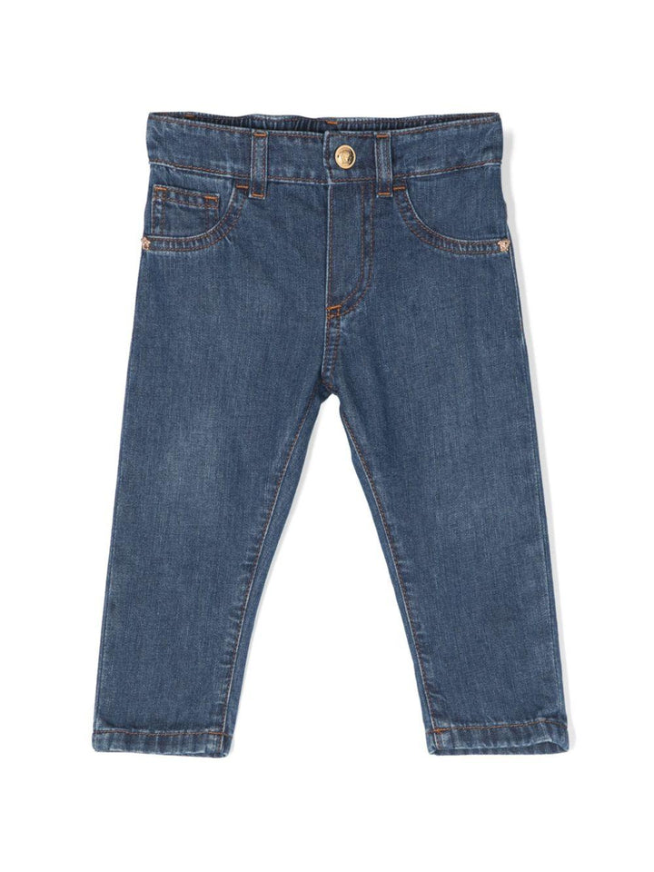 Jeans blu per neonato in denim
