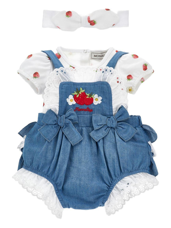 Tutina bianco/blu/fragola per neonata 35G5167081 0062 Monnalisa Kids 