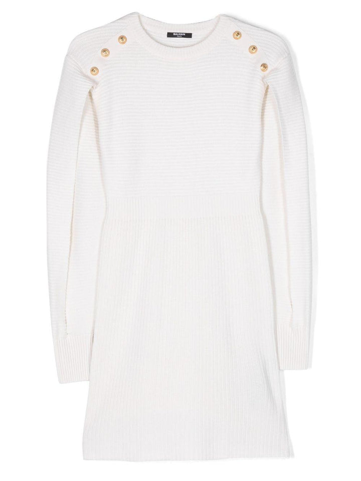 White dress for girls with gold buttons