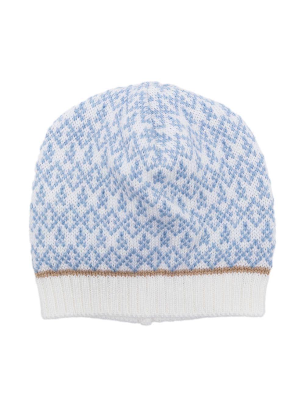 Cappello blu/bianco/beige per neonato